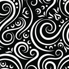 Vector illustration. Seamless black and white background with abstract plants. EPS 8