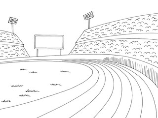 Stadium running track sport graphic black white sketch illustration vector