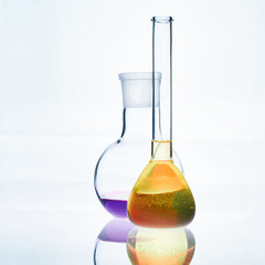 The glass bulb. Chemical flask. Chemical vessels. Glassware.