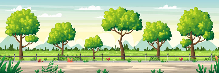 Summer landscape panorama. Vector illustration with separate layers.