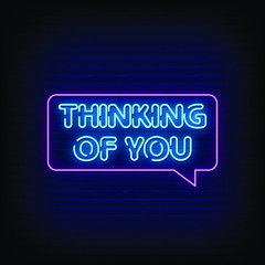 Thinking of You Neon Signs Style Text Vector