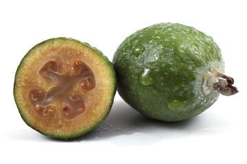 Feijoa fruit with a half