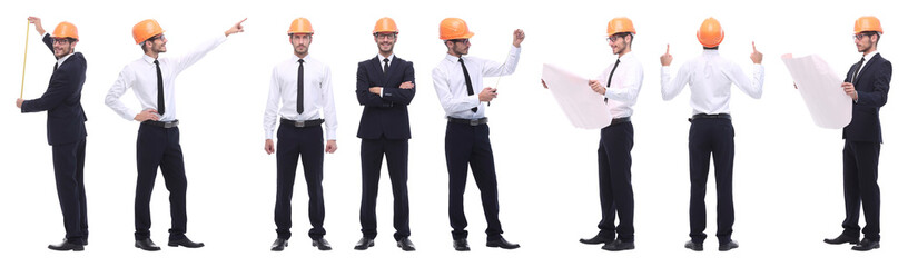 panoramic photo collage of qualified architect isolated on white