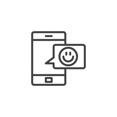 Mobile chat feedback line icon. linear style sign for mobile concept and web design. Smartphone positive feedback outline vector icon. Symbol, logo illustration. Vector graphics