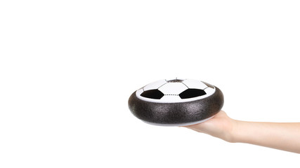 Soccer hover ball, flying toy for kids. Isolated on white.