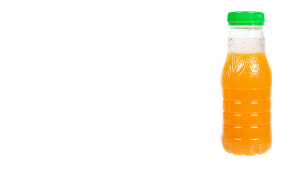 Orange juice in little plastic bottle for kids. Healthy drink.
