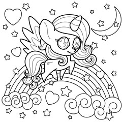Cute little unicorn for make coloring book . Black line and white outlined for coloring page . vector illustration