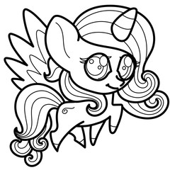 Cute little unicorn for coloring book . Black line and white outlined for coloring page - Vector