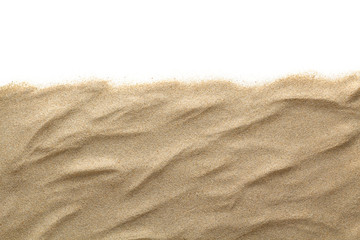 The sand isolated on white background. Flat lay top view. Copy space. - obrazy, fototapety, plakaty