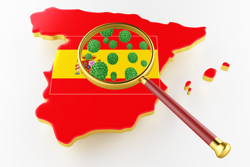 Contagious HIV AIDS, Flur or Coronavirus with Spain map. Coronavirus from china. 3D rendering