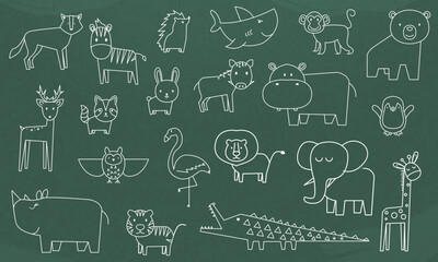 Concept of education School chalkboard with Zoo Animals Line Art design vector.
