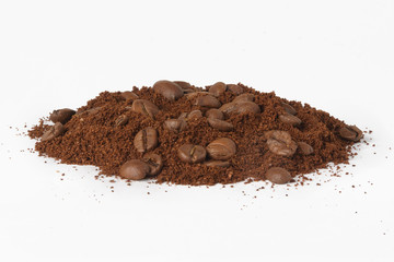 Roasted coffee beans isolated on a white background