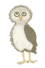 Funny standing baby owl grey color