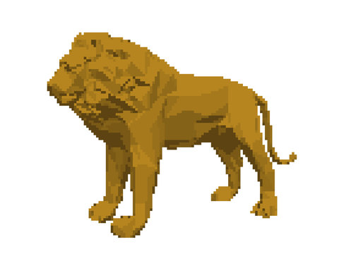 Pixelated lion. Pixel Art 3d Vector illustration. Isolated on white background.