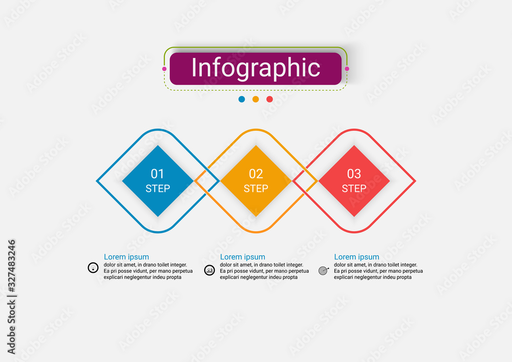 Poster timeline three steps infographics design vector template with 3 options.