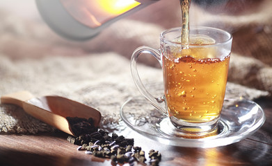 Brewed tea on a serving table