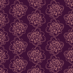 Hand drawn seamless pattern with pink flowers. Vector illustration. EPS 10