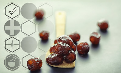  Healthy and proper nutrition for life. Healthy foods. Dried fruits for diet. Prunes, dates, raisins and figs.