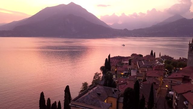 Como lake in Italy Aerial view drone sunset blue city