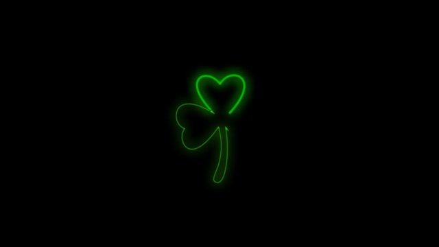 saint patrick's day. sign animation. shamrock symbol on transparent background. neon green shape trim.  video hd with alpha