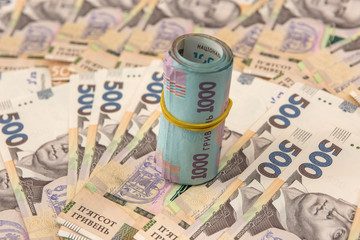 Background with Ukrainian money for design. UAH. New notes 500 and 1000.