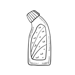 Antiseptic in bottle hand drawn doodle vector illustration, design element, icon, sticker. Isolated on white background. Easy to change color. To buy list element. Shopping time. Household goods.