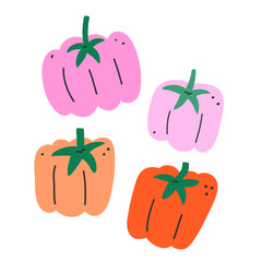 Set of Sweet pepper. Isolated on white. Cute vector flat illustration, hand drawn cartoon, simple doodle illustration.