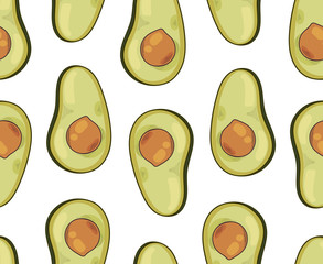 Vector illustration of avocado on white background.Tropical summer exotic fruits. Avocado background.Use for print, textile, posters, wallpapers, cards, prints and websites.