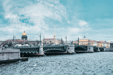 Fototapeta na wymiar Drawbridge Palace Bridge in day time. Saint Petersburg. Russia.
