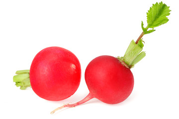 fresh radish with green leaf isolated on white background