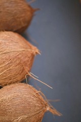 Coconut on a black background. Coconuts  close-up on a black slate background. Useful Products. Vegetarian Nutrition