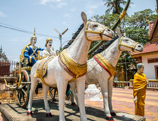 horse statues inside Wat Damrey Sar (Damrey Sor Pagoda) a buddhist temple of Battambang, Cambodia