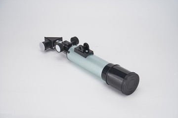 It's a small but portable blue telescope on a white background