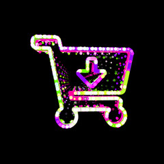 Symbol cart arrow down from multi-colored circles and stripes. UFO Green, Purple, Pink