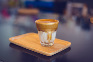 Coffee cup in film tone style. Copy space for text