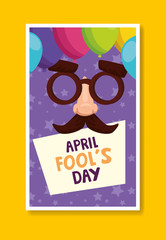 april fools day with crazy mask and decoration vector illustration design