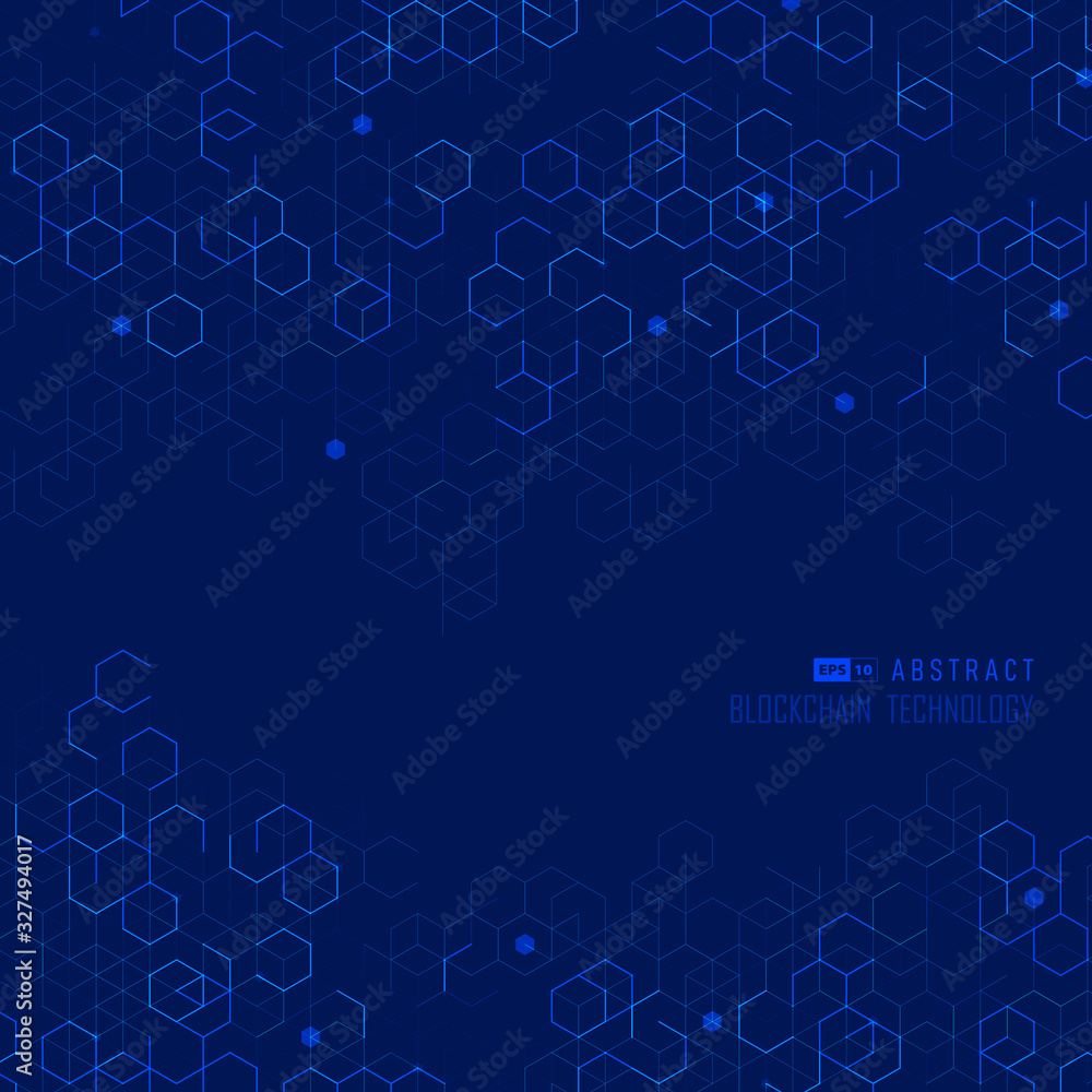 Poster abstract blue hexagonal pattern design of technology artwork template background. illustration vecto