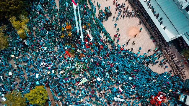 Aerial View of Huge demonstration of students who protested the policies of the government