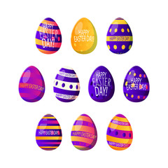 Happy Easter.Set of Easter eggs with different texture on a flat background