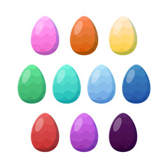 Happy Easter.Set of Easter eggs with different texture on a flat background