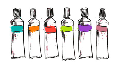 Artist's work tool. Hand-drawn oil paints tube.