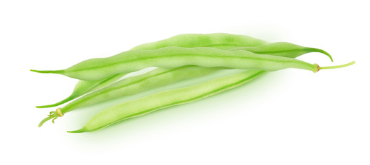 Pile of whole green beans isolated on a white background.