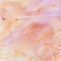 Colorful watercolor wash background with blots and stripes in purple and orange color