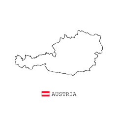Austria map line, linear thin vector. Austria simple map and flag.