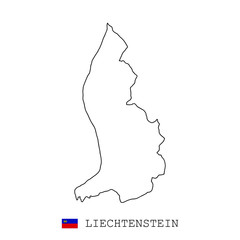 Liechtenstein map line, linear thin vector. Liechtenstein simple map and flag.