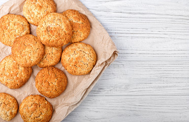 delicious cookies on a white wooden board