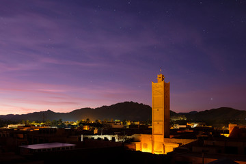 Panorama at night in the oasis town of Figuig