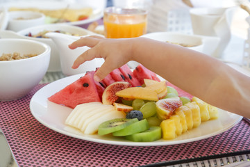 Fruit platter and cereals for breakfast, healthy raw organic breakfast option	