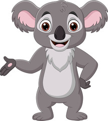 Cartoon happy koala presenting on white background © tigatelu