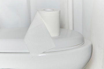 A roll of toilet paper on the toilet